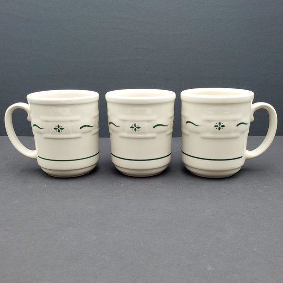 Longaberger Pottery Woven Traditions Heritage Green Coffee Mugs - Picture 1 of 5